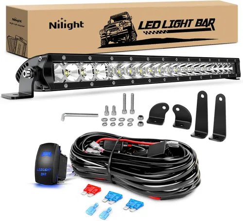 Miniatura 11 de Barra de luz led Nilight, de 21", combo de foco de 100 vatios e inundación, una fila de 9,000 lúmenes, para todo terreno, led 3D antiniebla y luz