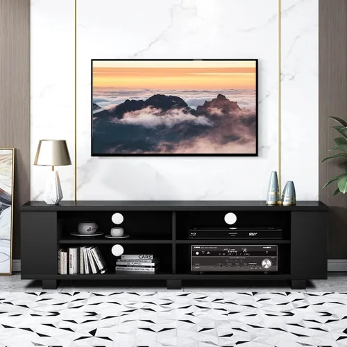 Miniatura 3 de Soporte de TV de madera para televisores de hasta 65 pulgadas, centro de entretenimiento en el hogar con estantes de almacenamiento ajustables y 4