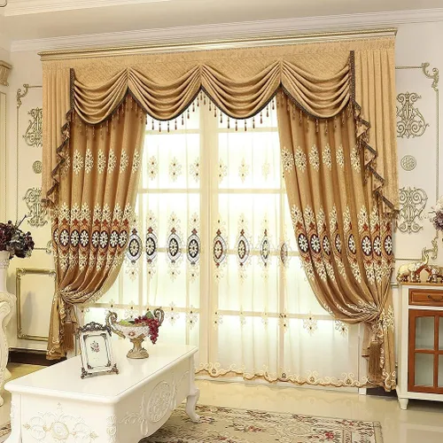 Miniatura 3 de ELKCA Cortinas bordadas de jacquard para dormitorio, cortinas beige de lujo para sala de estar, ojales superiores, 2 paneles