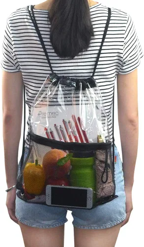 Miniatura 6 de Bolsa de cordón transparente impermeable con cordón para estadio, Negro (mesh black), M, Viajar