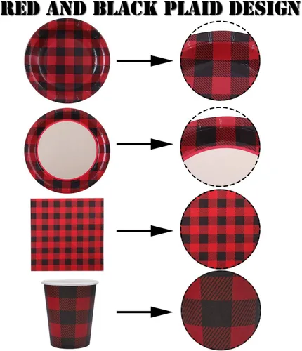 Miniatura 3 de Aneco Juego de 122 piezas de vajilla desechable para fiestas, platos de papel de 7 y 9 pulgadas, platos de papel, tazas, servilletas para 24