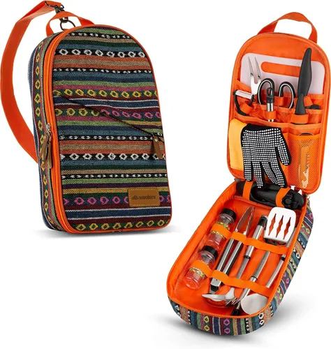 Miniatura 9 de Juego de utensilios de cocina para campamento, organizador de viaje, accesorios de parrilla, equipo compacto portátil para mochileros, barbacoa, 12