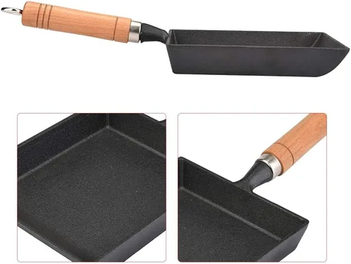 Miniatura 7 de Vikye Tamagoyaki - Sartén japonesa para tortilla/huevos, mini sartén de hierro para tortilla, sartén con mango de madera Tamagoyaki, funciona