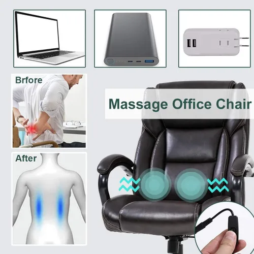 Miniatura 4 de Silla de oficina grande y alta, asiento ancho de 500 libras, silla de escritorio de masaje, silla ergonómica para computadora con reposacabezas