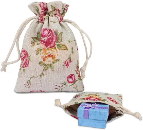 Miniatura 8 de Paquete de 24 bolsas de arpillera con doble cordón de color rosa, bolsa de arpillera de regalo, bolsas de lino reutilizables, bolsas de joyería