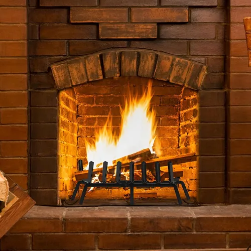 Miniatura 3 de SNOGSWOG Rejilla de chimenea de 24 pulgadas, estante para leña de acero sólido, rejillas de fuego resistentes, estante de chimenea negro mate