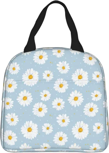 Miniatura 8 de Lonchera con diseño a cuadros azules aislada, bolsa térmica para almuerzo para adultos, niños, niñas, mujeres, oficina, trabajo, escuela, picnic