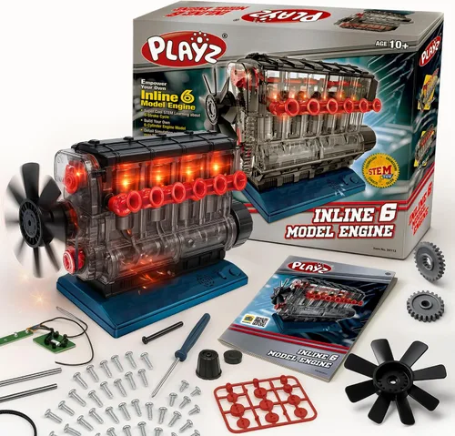 Playz Kit de modelo de motor en línea 6: construye tu propio motor STEM en línea 6 pequeño que funciona para adultos y niños de 10 a 12 años, kit de