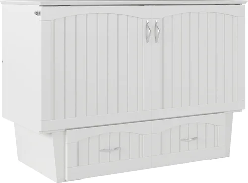 Miniatura 9 de AFI, Nantucket - Cómoda de cama Murphy de tamaño matrimonial con colchón, cajón de almacenamiento y cargador USB integrado, color blanco