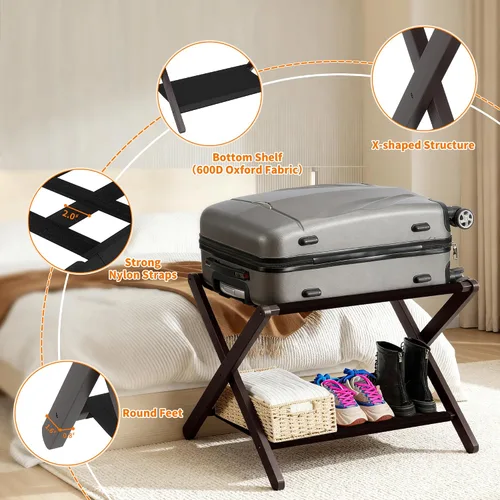 Miniatura 9 de Heybly HLR010Z1 - Portaequipajes, soporte plegable para maleta con estante de almacenamiento, soporte de equipaje de alta resistencia