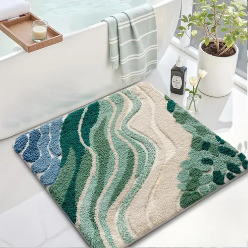 LUMI Alfombra cuadrada de baño de playa, antideslizante, de secado rápido, ultra suave, lavable, absorbente, alfombra de baño con tema mar oceánico