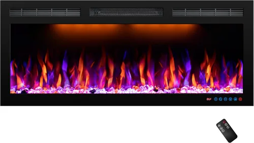 Chimenea eléctrica de 40 pulgadas, empotrada y montada en la pared con pantalla más grande, llama colorida cálida y decora el hogar con control