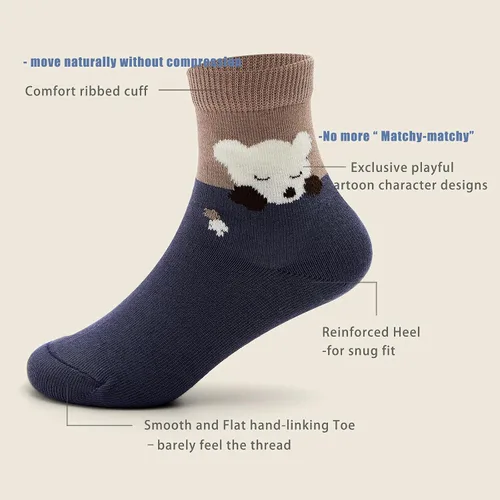 Miniatura 44 de Aisyee Calcetines de algodón para niños, calcetines sin costuras para niños, calcetines coloridos de cuarto de punto, paquete de 6