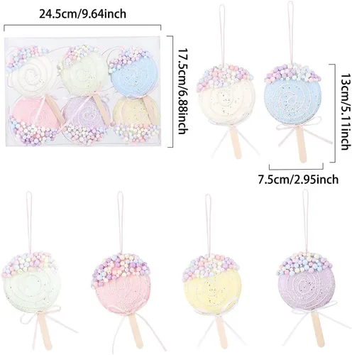 Miniatura 4 de Adornos de piruleta de Navidad 6 piezas, juego de adornos para árbol de Navidad de color pastel, adornos de caramelo para colgar en el árbol