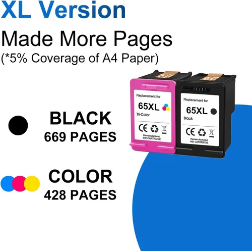 Miniatura 4 de Paquete combinado 65XL de repuesto de tinta remanufacturada para HP Ink 65XL para impresora Envy 5055 5020 5052 5058 DeskJet 3755 2655 2652 AMP 100