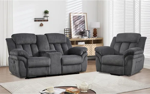 Miniatura 11 de CANMOV Juego de sofá reclinable, sofá biplaza reclinable manual y sofá de 3 plazas con reposabrazos sobrerelleno para sala de estar, muebles de Gris