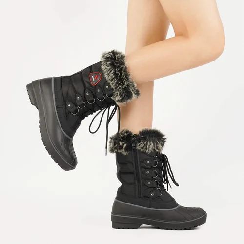 Miniatura 7 de DREAM PAIRS botas de nieve de invierno para mujer, de media caña, con forro de piel sintética