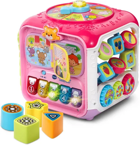 VTech - Cubo de actividades para ordenar y descubrir (embalaje sin frustraciones), color rosa