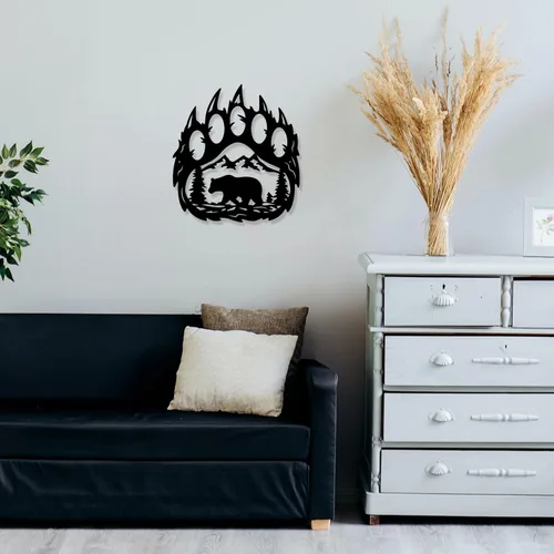 Miniatura 6 de INFUNLY Decoración de pared de pata de oso de 10.8 x 11.8 pulgadas con pino de montaña del bosque, decoración rústica de caza, decoración de oso