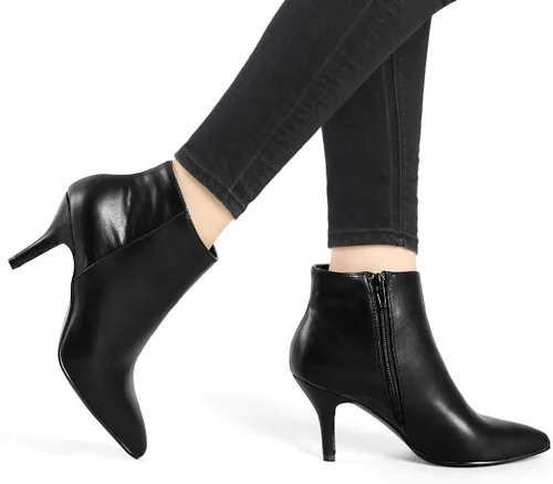 Miniatura 2 de Allegra K Botines de tacón de aguja con cremallera y punta puntiaguda para mujer
