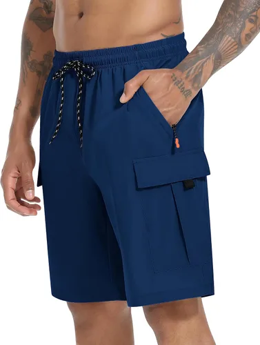 Pantalones cortos tipo cargo para hombre, de secado rápido, ligeros, elásticos, para senderismo, con 5 bolsillos, sin forro