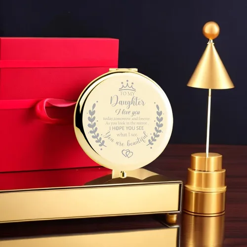Miniatura 4 de Soulpetals Regalos para Hija Espejo Compacto para Hija de Papá Mamá, Regalos de Cumpleaños para Hija Espejo de Maquillaje Grabado para Hija