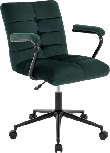 Miniatura 11 de Silla de escritorio de terciopelo para oficina en casa, silla tapizada ajustable giratoria con ruedas, silla de computadora copetada con respaldo