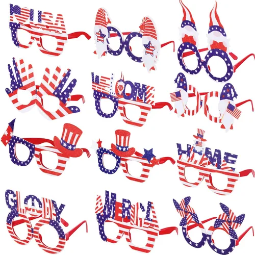 12 gafas de sol patrióticas de la bandera estadounidense del 4 de julio, gafas de sol patrióticas para fiesta de Estados Unidos, rojo, azul, blanco,
