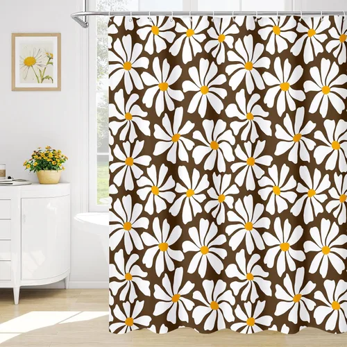 Miniatura 8 de Litabel Cortina de Ducha Pequeña para Cabina 36 x 72 pulgadas, Cortina de Ducha Estrecha de Tela Floral de Media Margarita para Baño Femenino, Juego