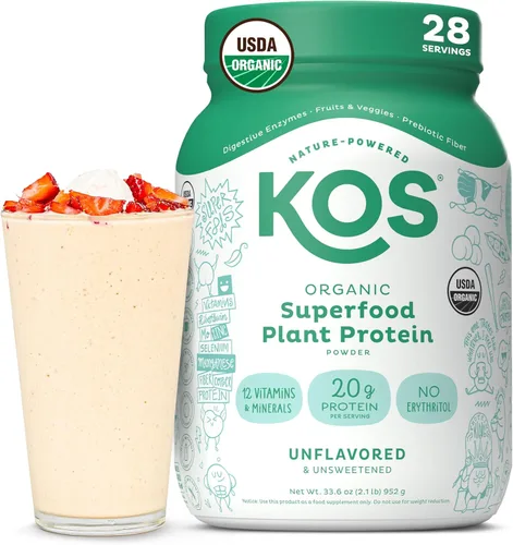 Miniatura 23 de KOS Proteína en polvo a base de plantas, muffin de arándano - Superalimento de proteína de guisantes orgánico con mezcla de espirulina y apoyo