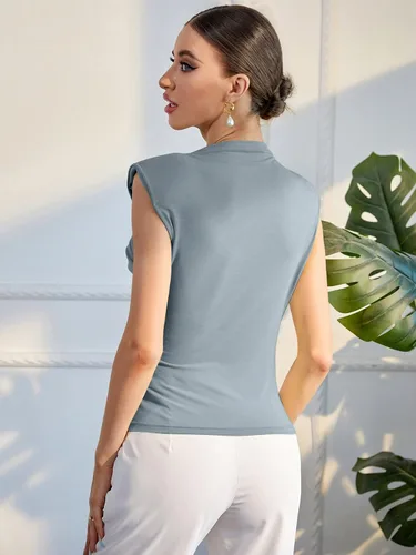 Miniatura 2 de Milumia Camisetas sin mangas con pliegues laterales para mujer, camisetas de verano sin mangas de moda 2024