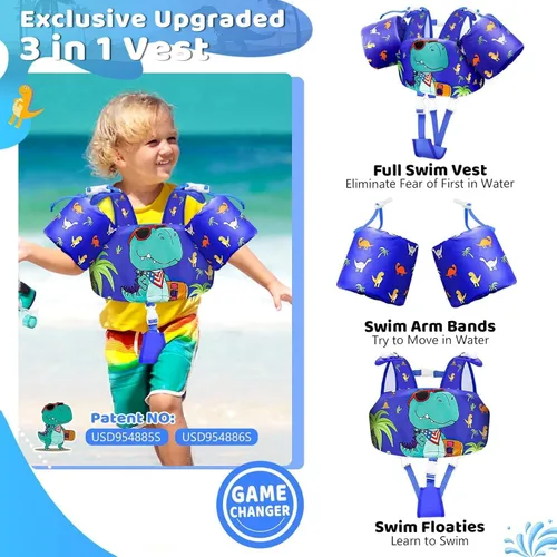 Miniatura 2 de Vvinca Chaleco de natación para niños de 22 a 66 libras, entrenador de natación para niños y niñas con correa de entrepierna antirozaduras