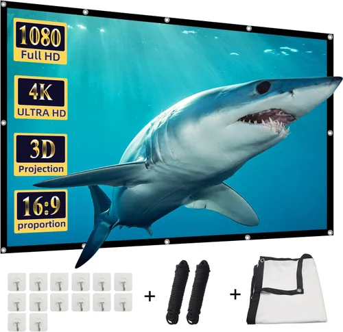 Miniatura 12 de Pantalla de proyector, pantalla de proyección frontal trasera portátil plegable de 84 pulgadas, para interiores y exteriores, 4K 16:9 HD, pantalla