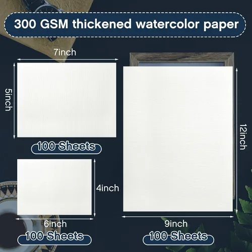 Miniatura 2 de Outus 300 hojas de papel de acuarela de 3 tamaños a granel, papel blanco de prensa en frío de 140 libras/10.58 oz/m², 4 x 6, 5 x 7, 9 x 12 pulgadas
