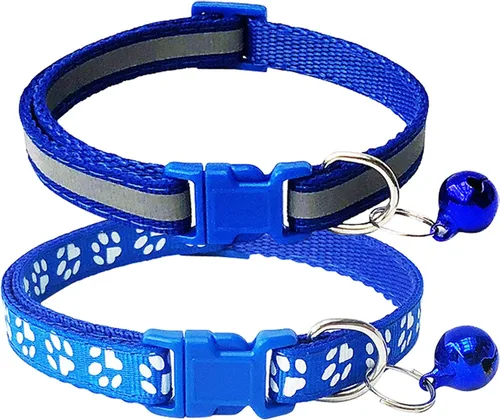 Miniatura 6 de CHBORCHICEN Paquete de 2 collares de gato con campana y huella reflectante con hebilla ajustable de poliéster para gato, collar o cinturones