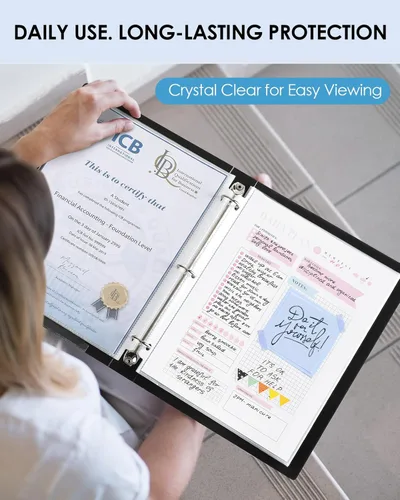 Miniatura 5 de KTRIO - Protectores de hojas transparentes de 8.5 x 11 pulgadas para carpetas de 3 anillos; protectores de plástico con abertura en la parte
