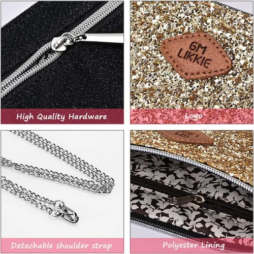 Miniatura 6 de GM LIKKIE Bolso de mano cruzado para mujer, bolso de noche con purpurina, bolso de boda con lentejuelas para fiesta