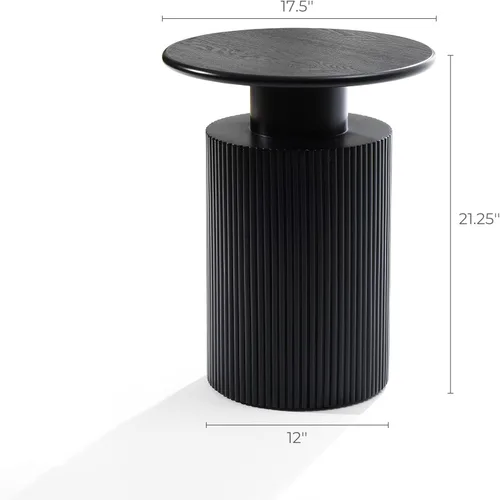 Miniatura 2 de LuxenHome - Mesa auxiliar redonda negra de 21 pulgadas, mesa auxiliar negra acanalada para espacios pequeños, mesa auxiliar redonda moderna