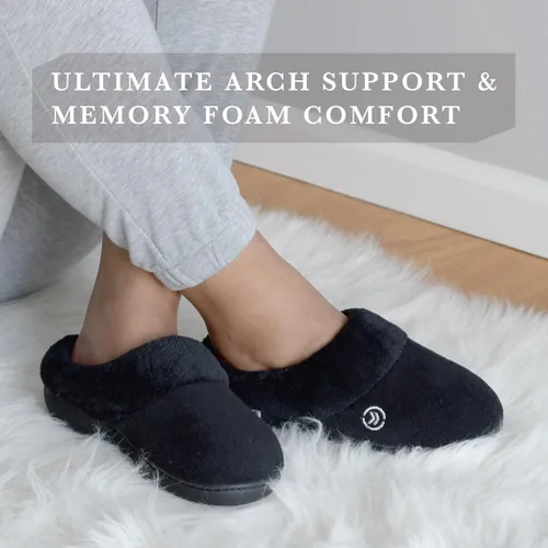 Miniatura 3 de isotoner Pantuflas de rizo con capucha para mujer con espuma viscoelástica suave, soporte de arco cómodo y suela para interiores y exteriores