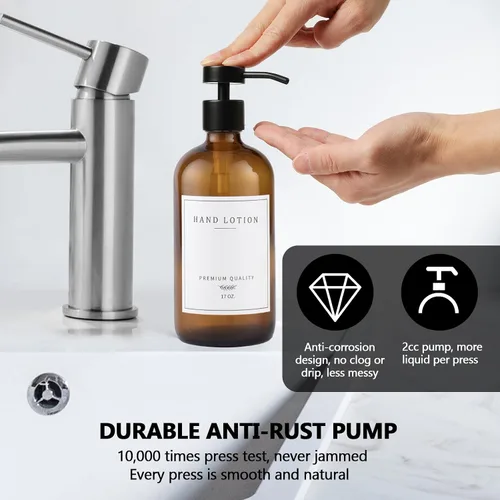 Miniatura 5 de Dispensador de Jabón de Vidrio Ámbar - Dispensador de Jabón de Manos para Cocina, Dispensador de Loción de Jabón para Baño con Bomba, Juego