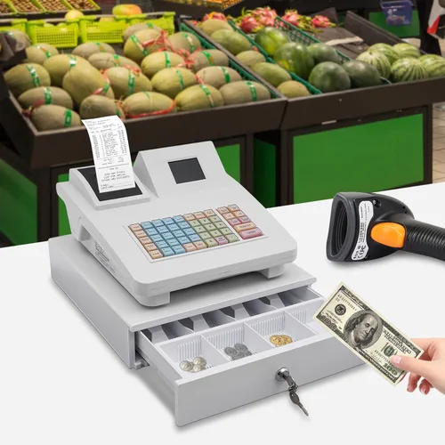 Miniatura 3 de Caja registradora electrónica, sistema POS, caja registradora comercial, 48 teclas, 8 llaves, pantalla LED digital, cajón de dinero cuadrado Estilo C