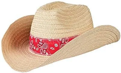 Fun Express Sombrero de vaquero para hombre, auténticos sombreros de vaquero de estilo occidental para hombres con acento de bandana roja, juego a