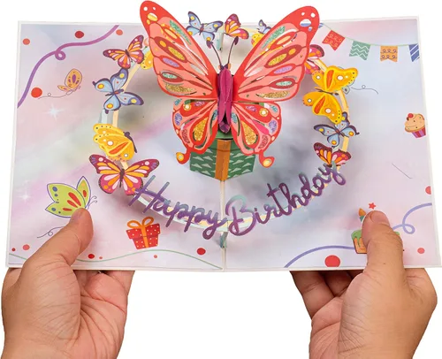Miniatura 3 de Paper Love Tarjeta de cumpleaños desplegable 3D, mariposa, para adultos y niños, cubierta de 5 x 7 pulgadas, incluye sobre y etiqueta para notas