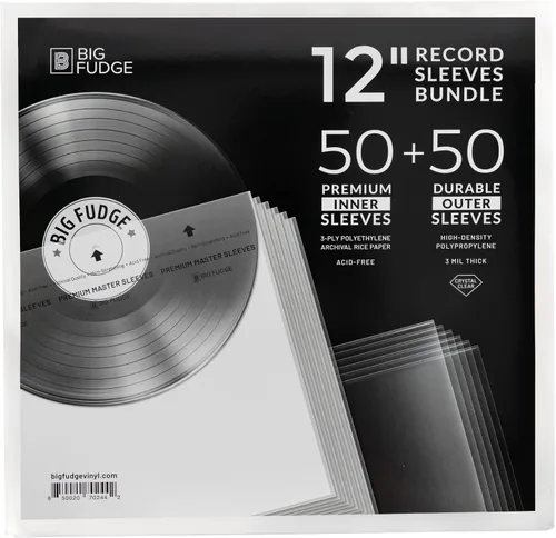 Miniatura 6 de BIG FUDGE Paquete de fundas para discos de vinilo, 50 fundas exteriores y 50 interiores transparentes y redondeadas sin ácido LP para discos de 12