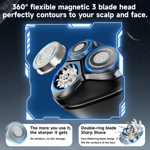 Miniatura 7 de Afeitadora eléctrica de cabeza para hombres, mini maquinilla de afeitar eléctrica portátil, máquina de afeitar giratoria recargable, kit de aseo