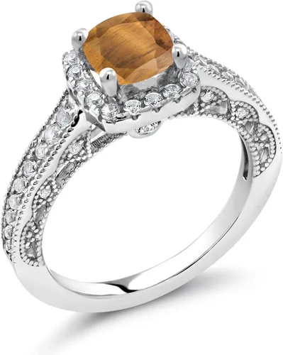 Miniatura 9 de Gem Stone King Anillo de compromiso de plata de ley 925 de 0.236 in con piedra natal y zafiro blanco creado con acento Anillo de compromiso