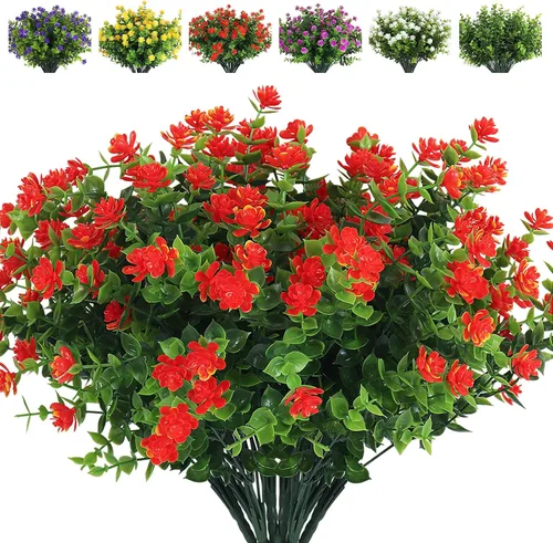 Miniatura 51 de RECUTMS - Flores artificiales, plantas artificiales, resisten los rayos ultravioleta, arbustos sintéticos, para interior y exterior, maceta