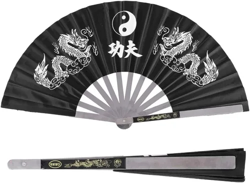 Miniatura 8 de Maxmartt Abanico de mano plegable de acero inoxidable, ventilador de tai chi, ventilador de kung fu, fanáticos de karate, fanático chino, fanático