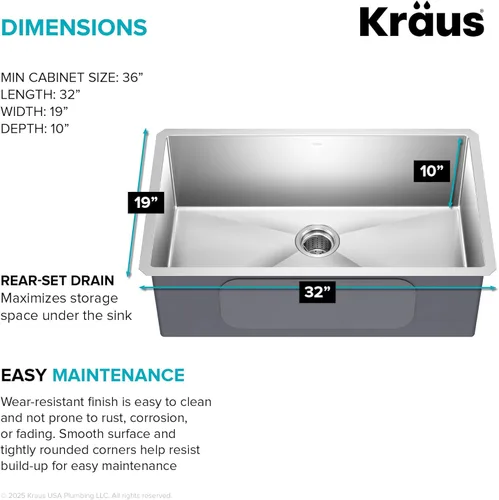 Miniatura 7 de Kraus Standart PRO - Fregadero de cocina de montaje inferior con tazón individual para bar de acero inoxidable, calibre 16, 10 pulgadas, KHU101-10