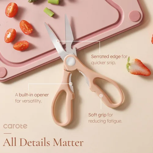 Miniatura 4 de CAROTE Juego de 9 piezas de cuchillos de cocina con bloque y afilador, cuchillos aptos para lavavajillas para cocina, cubiertos forjados con Rosa